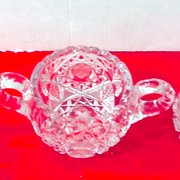 Antique Brilliant EAPH CRYSTAL FLORAL ETCHED CUT GLASS Sugar Bowl & Creamer Set. - Picture 5 of 8